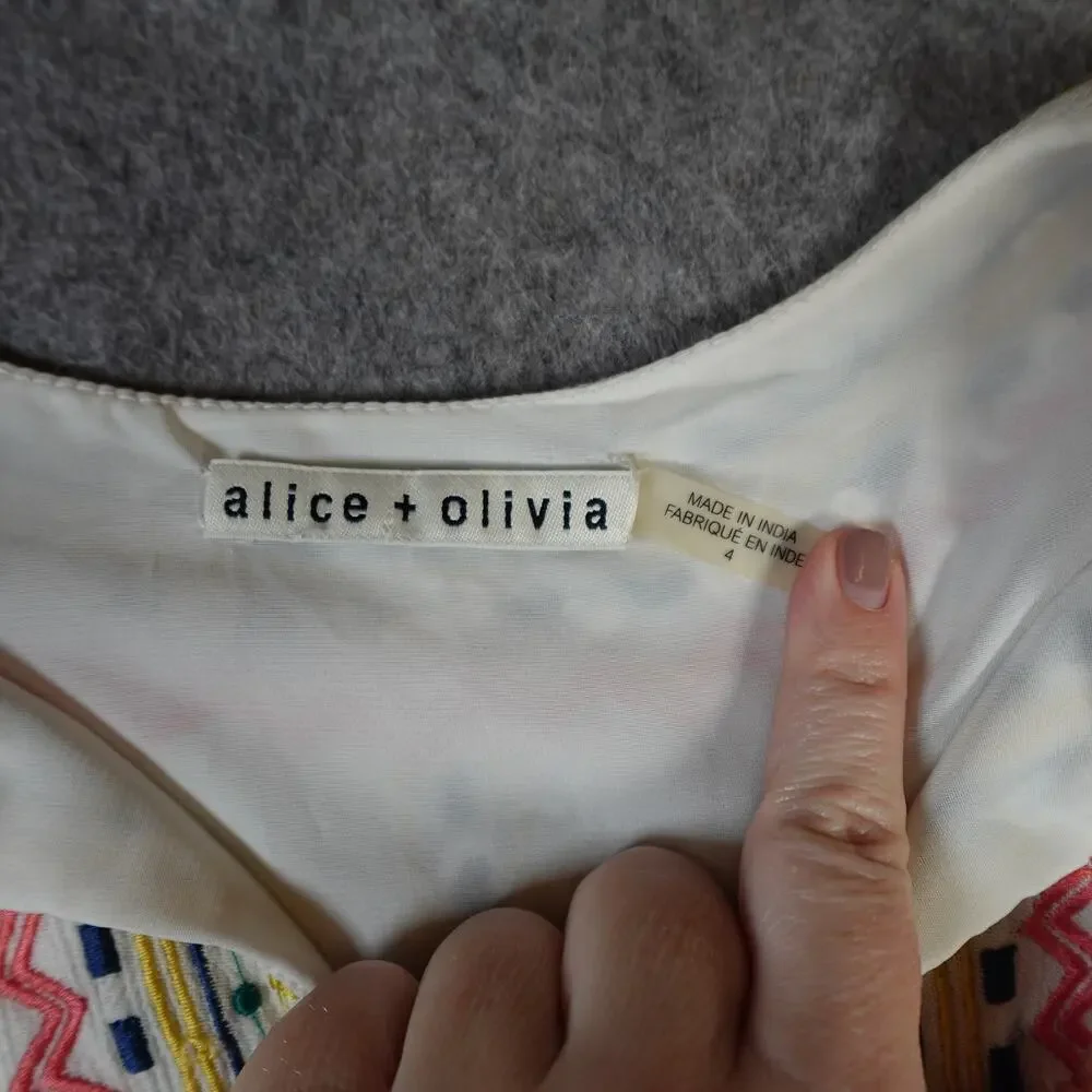 Alice Olivia Dress Womens 4 Jolene Drop Waist Mini Embroidered Boho V-Neck - Picture 3 of 10